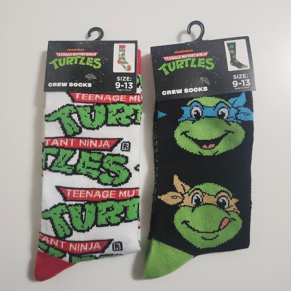 TMNT Logo Character Mens Novelty Crew Socks 2 Pack NWT